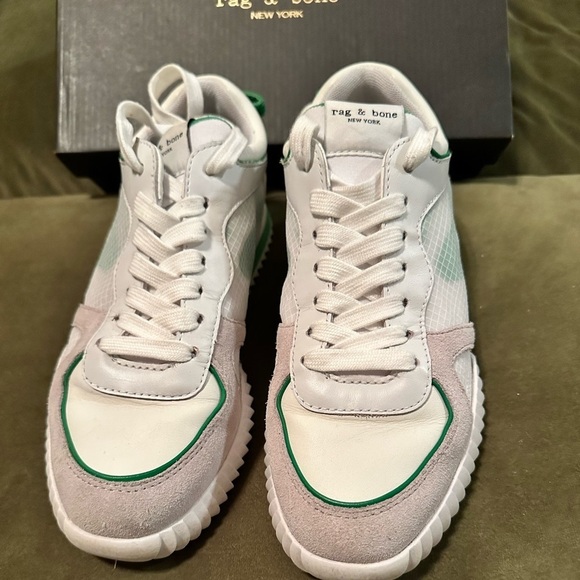 Rag & Bone Green and White Retro Runner 2.0 Low Top Sneakers Size 7 - Picture 5 of 11